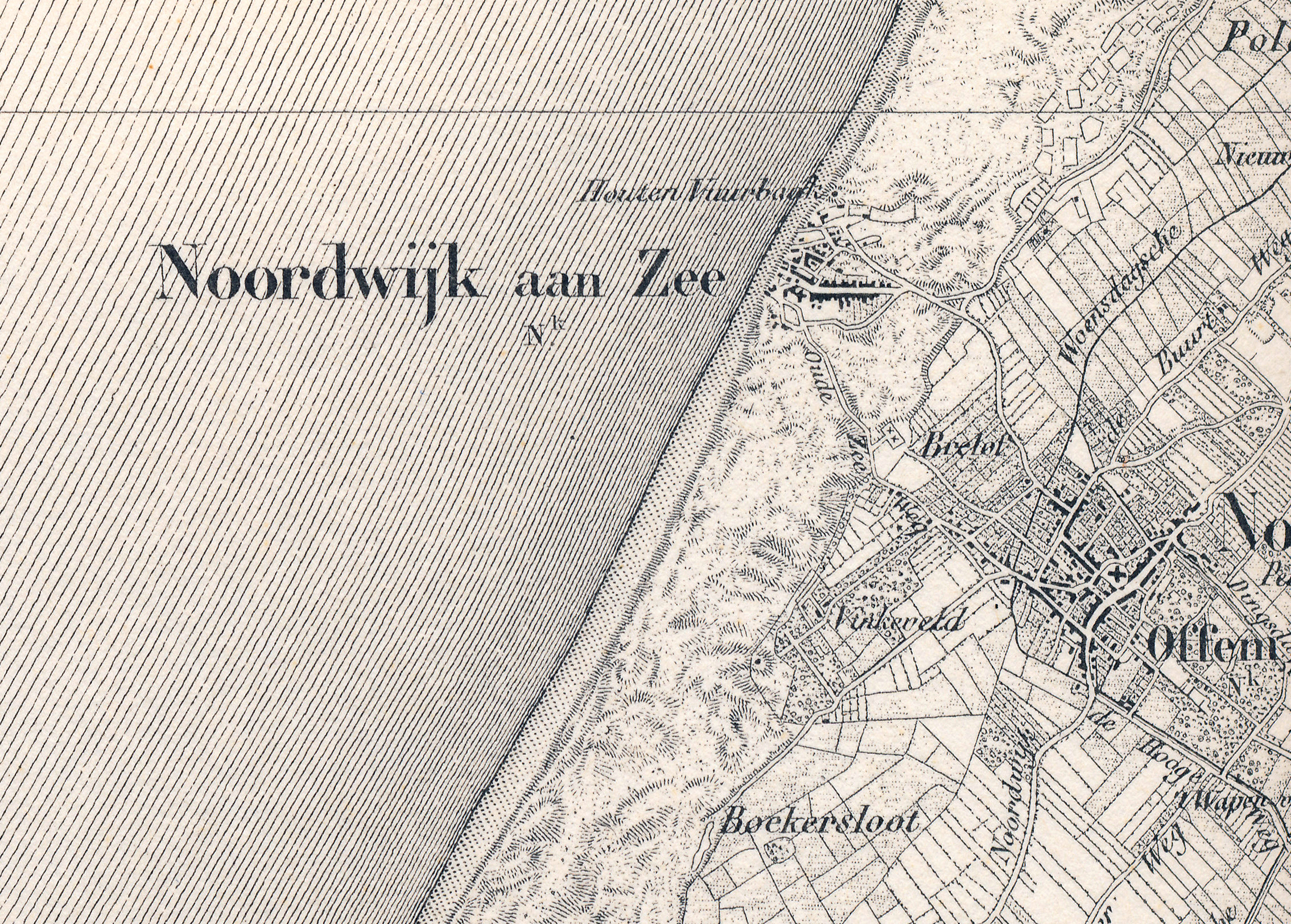 Noordwijk aan Zee 1864 (verkend tussen 1850 en 1862) militaire kaart van Nederland